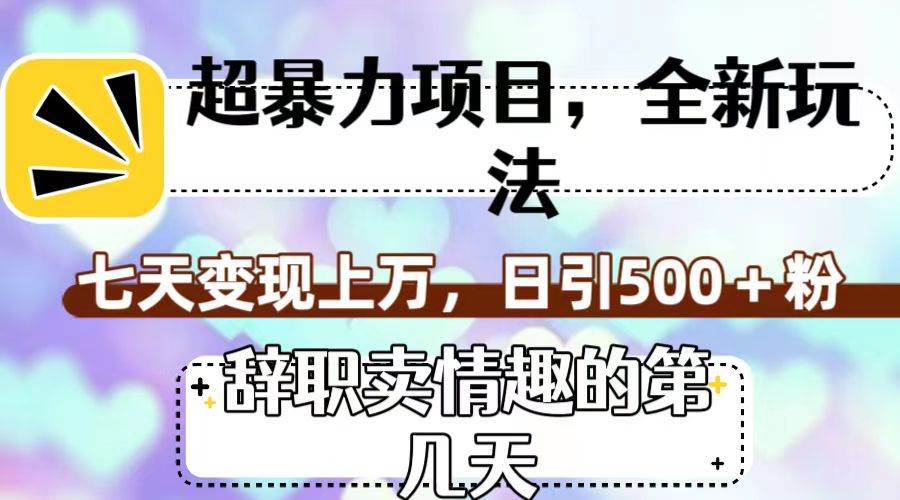 超暴利项目，全新玩法（辞职卖情趣的第几天），七天变现上万，日引500+粉-有量联盟