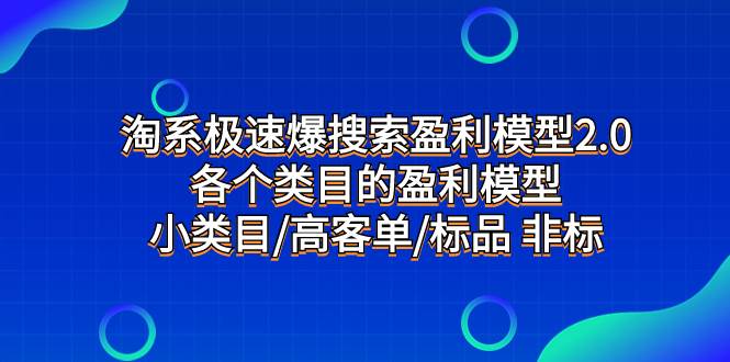 淘系极速爆搜索盈利模型2.0，各个类目的盈利模型，小类目/高客单/标品 非标-有量联盟