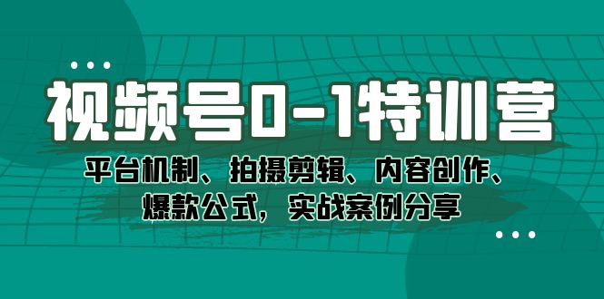 视频号0-1特训营：平台机制、拍摄剪辑、内容创作、爆款公式，实战案例分享-有量联盟