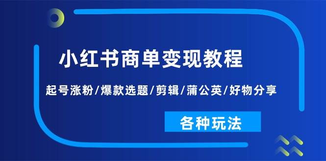 小红书商单变现教程：起号涨粉/爆款选题/剪辑/蒲公英/好物分享/各种玩法-有量联盟