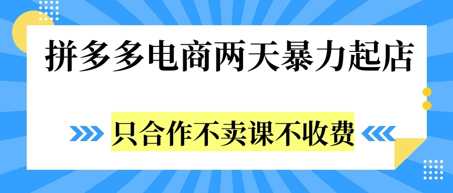 拼多多两天暴力起店，只合作不卖课不收费-有量联盟