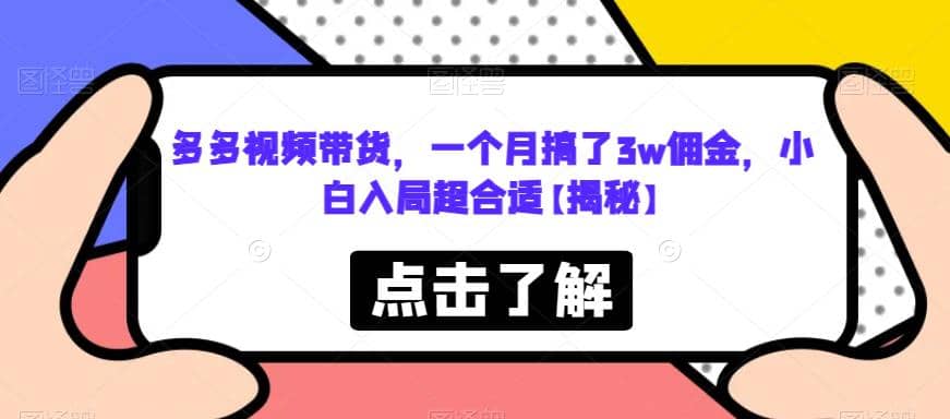 多多视频带货，一个月搞了3w佣金，小白入局超合适【揭秘】-有量联盟