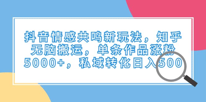 抖音情感共鸣新玩法，知乎无脑搬运，单条作品涨粉5000+，私域转化日入500-有量联盟