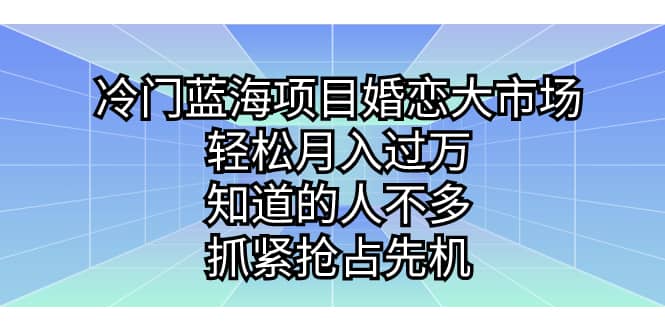 冷门蓝海项目婚恋大市场，轻松月入过万，知道的人不多，抓紧抢占先机-有量联盟