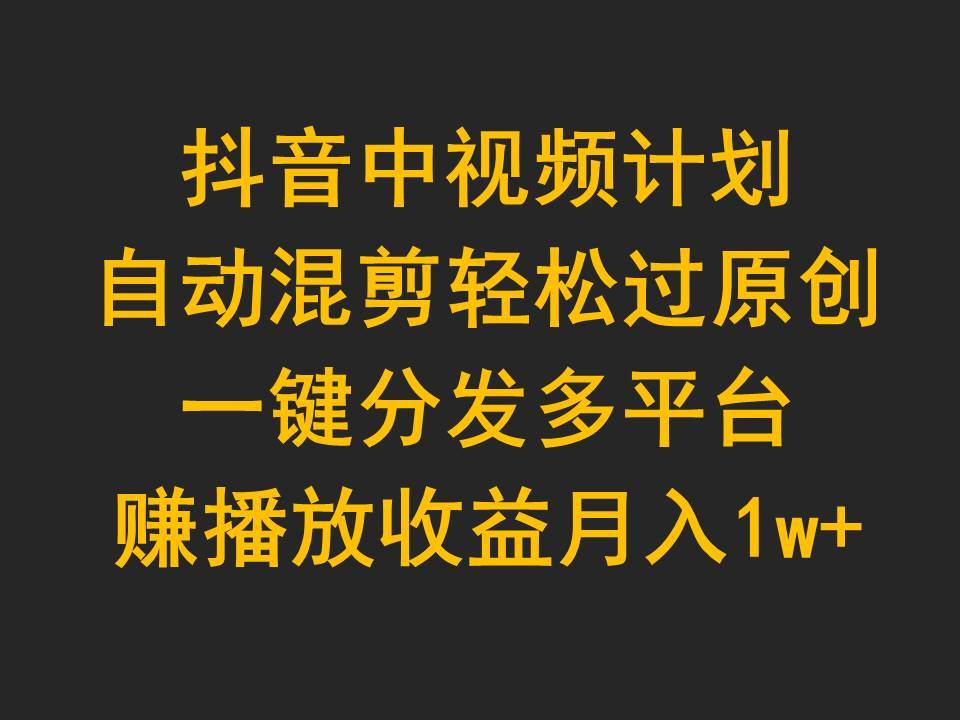 抖音中视频计划，自动混剪轻松过原创，一键分发多平台赚播放收益，月入1w+-有量联盟