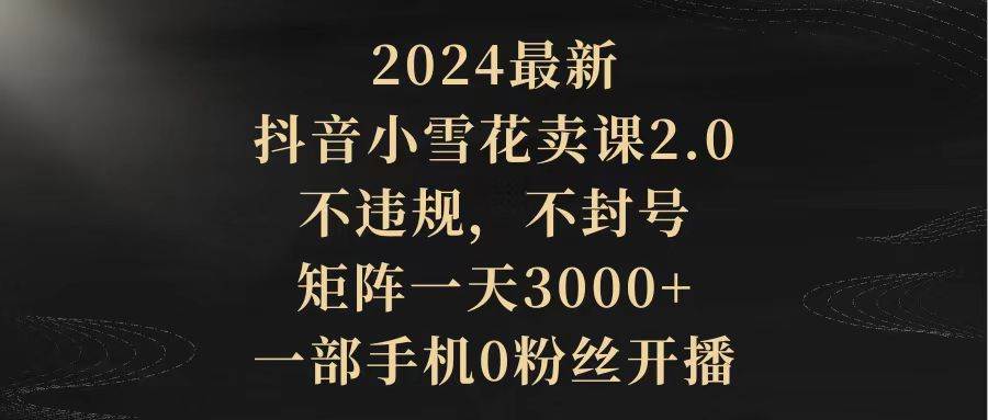 2024最新抖音小雪花卖课2.0 不违规 不封号 矩阵一天3000+一部手机0粉丝开播-有量联盟