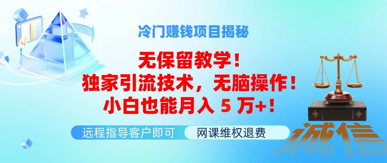 冷门赚钱项目无保留教学！独家引流技术，无脑操作！小白也能月入5万+！-有量联盟