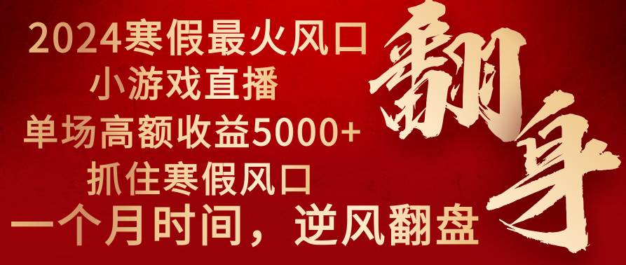 2024年最火寒假风口项目 小游戏直播 单场收益5000+抓住风口 一个月直接提车-有量联盟
