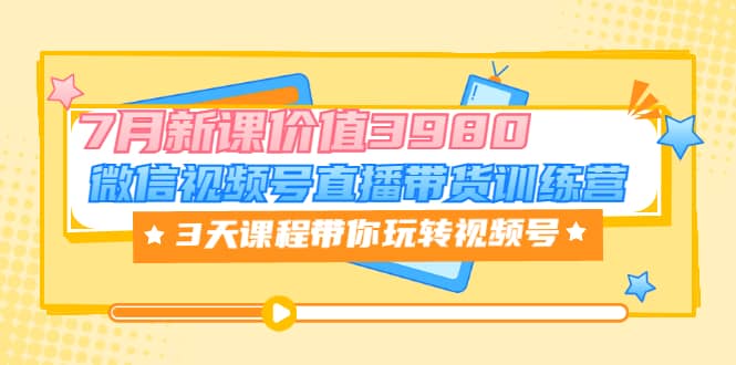 微信视频号直播带货训练营，3天课程带你玩转视频号：7月新课价值3980-有量联盟