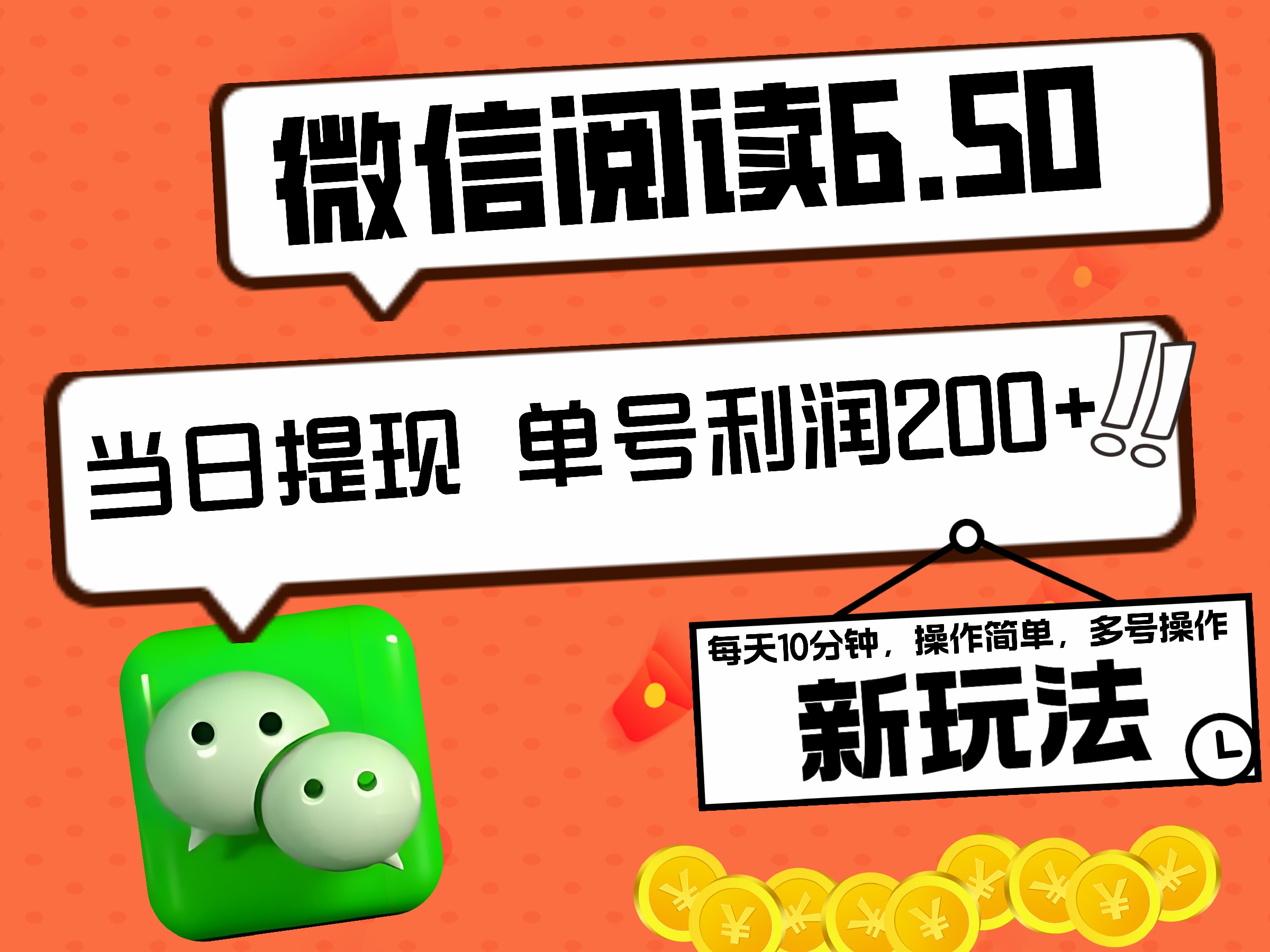 2024最新微信阅读6.50新玩法，5-10分钟 日利润200+，0成本当日提现，可矩阵多号操作-有量联盟