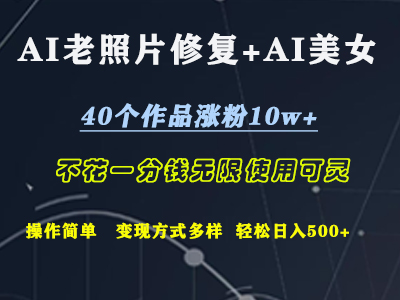 AI老照片修复+AI美女玩发  40个作品涨粉10w+  不花一分钱使用可灵  操作简单  变现方式多样话   轻松日去500+-有量联盟