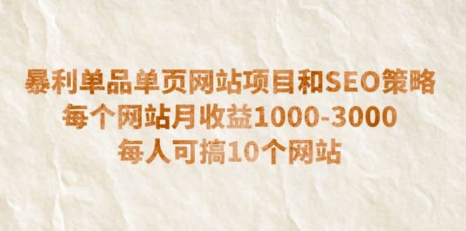 暴利单品单页网站项目和SEO策略 每个网站月收益1000-3000 每人可搞10个-有量联盟