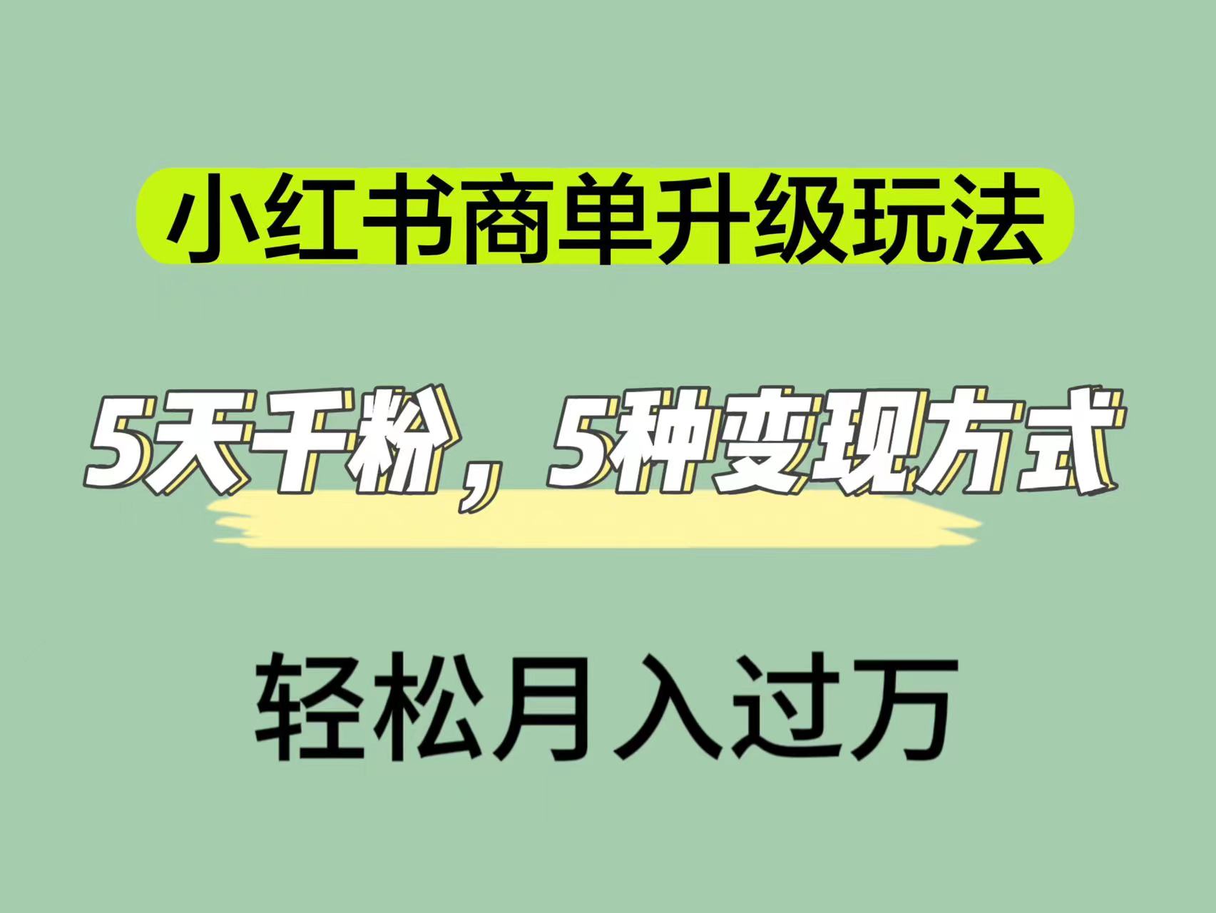 小红书商单升级玩法，5天千粉，5种变现渠道，轻松月入1万+-有量联盟