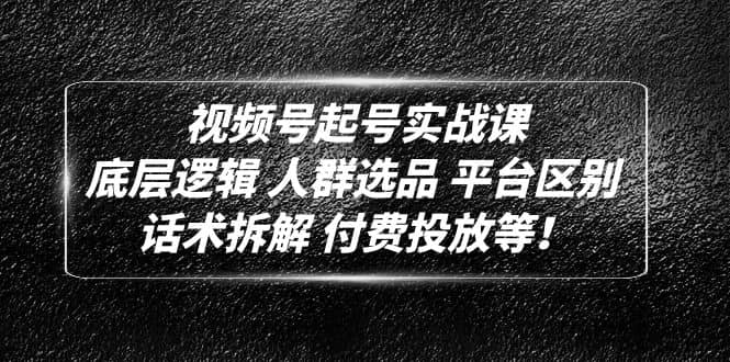 视频号起号实战课：底层逻辑 人群选品 平台区别 话术拆解 付费投放等-有量联盟