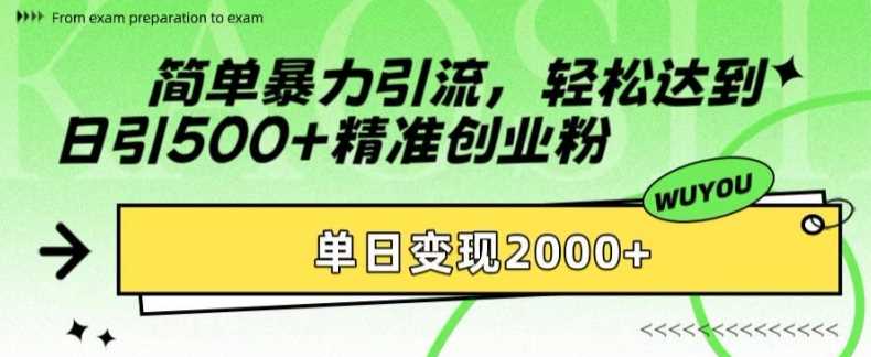 简单暴力引流轻松达到日引500+精准创业粉，单日变现2k【揭秘】-有量联盟