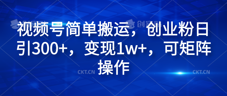 视频号简单搬运，创业粉日引300+，变现1w+，可矩阵操作-有量联盟