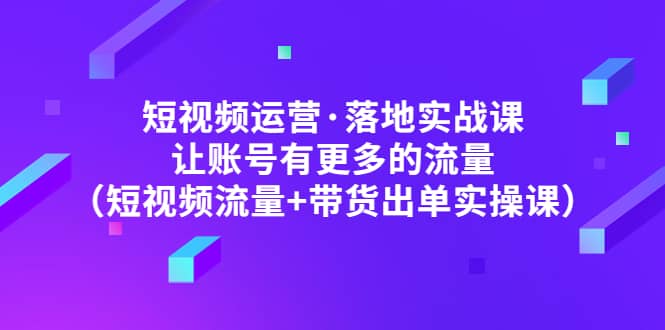 短视频运营·落地实战课 让账号有更多的流量（短视频流量+带货出单实操）-有量联盟