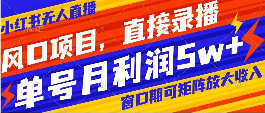 风口项目，小红书无人直播带货，直接录播，可矩阵，月入5w+-有量联盟