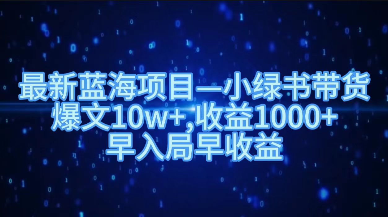 最新蓝海项目小绿书带货，爆文10w＋，收益1000＋，早入局早获益！！-有量联盟