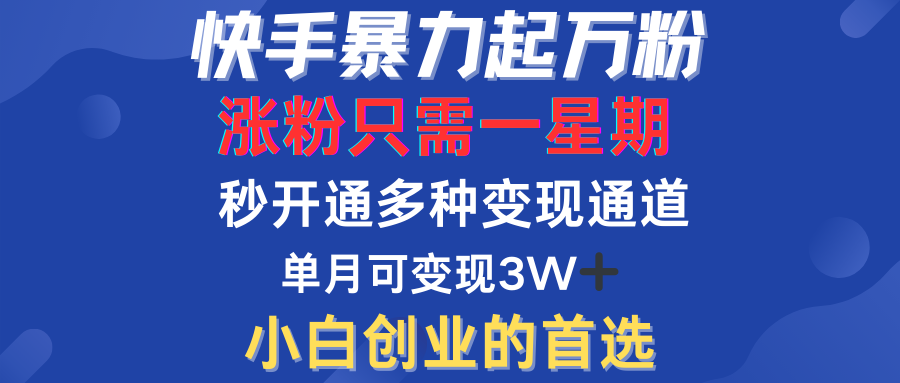 快手暴力起万粉，涨粉只需一星期！多种变现模式-有量联盟