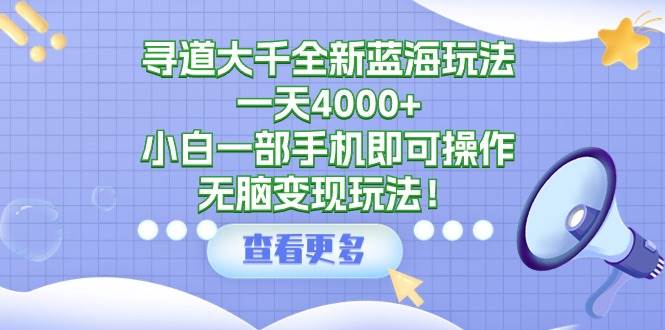 寻道大千全新蓝海玩法，一天4000+，小白一部手机即可操作，无脑变现玩法！-有量联盟