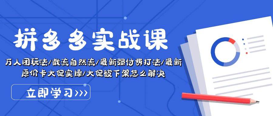 拼多多·实战课：万人团玩法/截流自然流/最新强付费打法/最新原价卡大促..-有量联盟