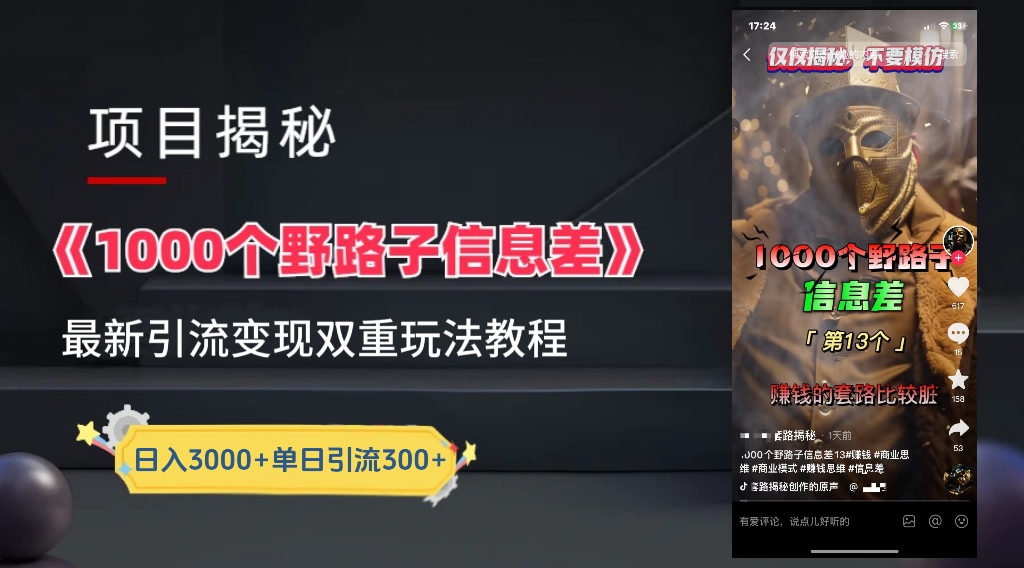 一千个野路子信息差24年最新玩法教程附带变现方法和引流的玩法具体拆解-有量联盟