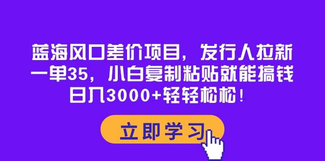 蓝海风口差价项目，发行人拉新，一单35，小白复制粘贴就能搞钱！日入3000+轻轻松松-有量联盟