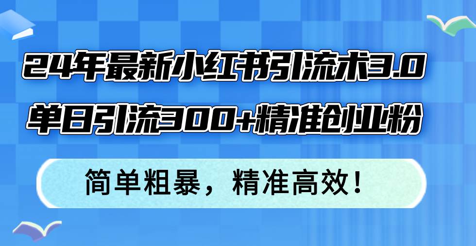 24年最新小红书引流术3.0，单日引流300+精准创业粉，简单粗暴，精准高效！-有量联盟