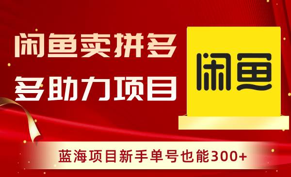 闲鱼卖拼多多助力项目，蓝海项目新手单号也能300+-有量联盟