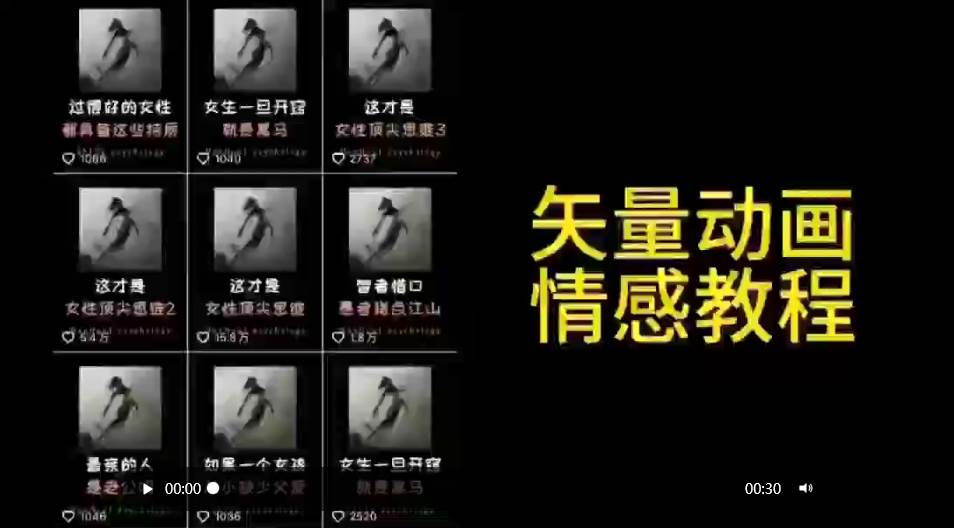 矢量动画情感教程：高点赞涨粉，适合情感、思维、创业教育等赛道-有量联盟