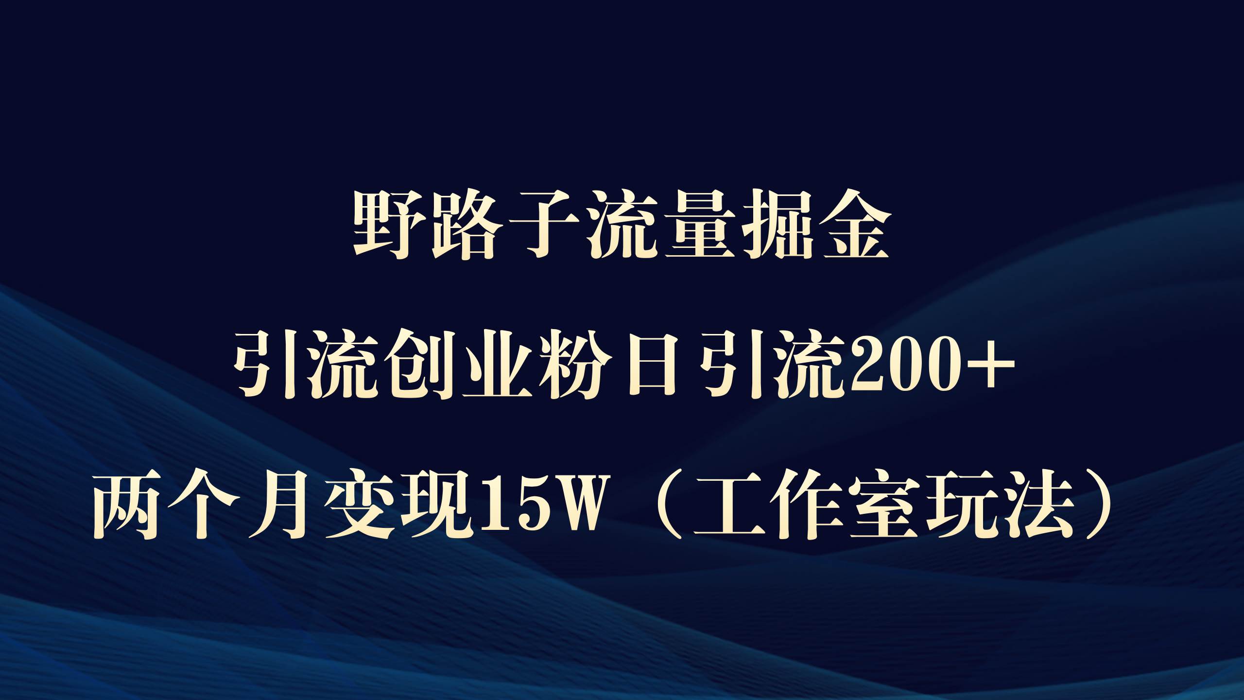 野路子流量掘金，引流创业粉日引流200+，两个月变现15W（工作室玩法））-有量联盟