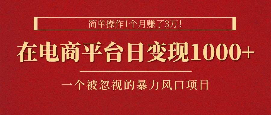 简单操作1个月赚了3万！在电商平台日变现1000+！一个被忽视的暴力风口…-有量联盟