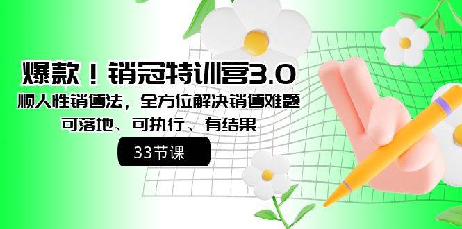 爆款！销冠特训营3.0之顺人性销售法，全方位解决销售难题、可落地、可执行、有结果-有量联盟