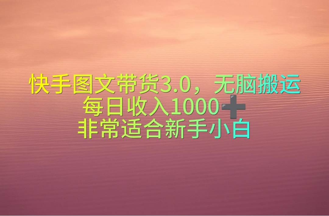 快手图文带货3.0，无脑搬运，每日收入1000＋，非常适合新手小白-有量联盟