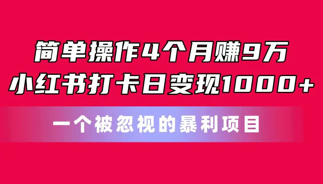 简单操作4个月赚9万！小红书打卡日变现1000+！一个被忽视的暴力项目-有量联盟