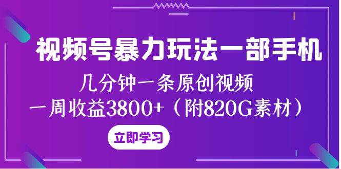 视频号暴力玩法一部手机 几分钟一条原创视频 一周收益3800+（附820G素材）-有量联盟