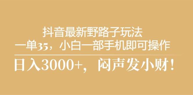 抖音最新野路子玩法，一单35，小白一部手机即可操作，，日入3000+，闷…-有量联盟