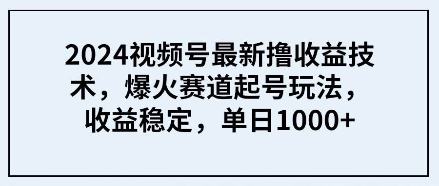 2024视频号最新撸收益技术，爆火赛道起号玩法，收益稳定，单日1000+-有量联盟