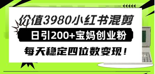 价值3980小红书混剪日引200+宝妈创业粉，每天稳定四位数变现！-有量联盟