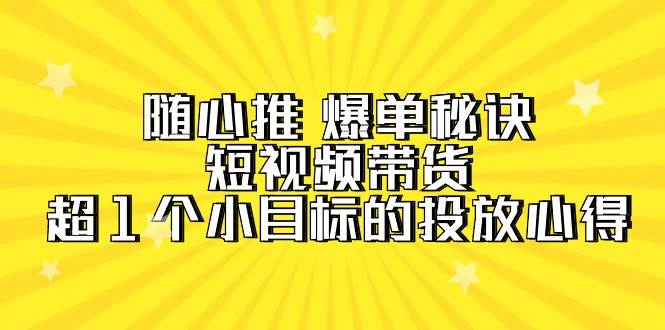 随心推 爆单秘诀，短视频带货-超1个小目标的投放心得（7节视频课）-有量联盟