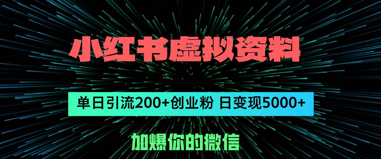 小红书虚拟资料日引流200+创业粉，单日变现5000+-有量联盟