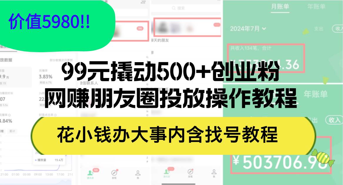 99元撬动500+创业粉，网赚朋友圈投放操作教程价值5980！花小钱办大事内…-有量联盟