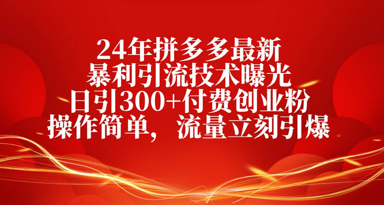 24年拼多多最新暴利引流技术曝光，日引300+付费创业粉，操作简单，流量…-有量联盟