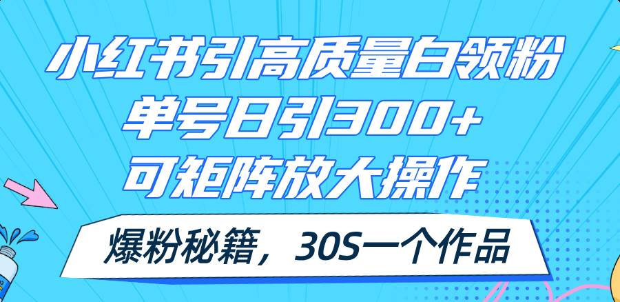 小红书引高质量白领粉，单号日引300+，可放大操作，爆粉秘籍！30s一个作品-有量联盟