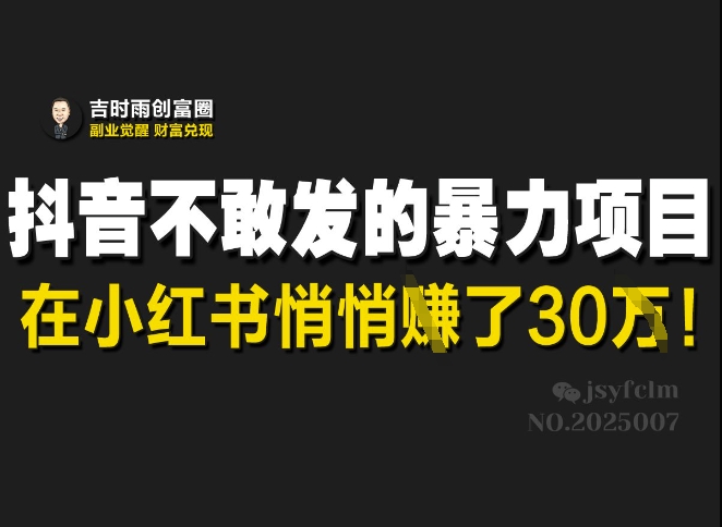 抖音不敢发的暴利项目，在小红书悄悄挣了30W-有量联盟