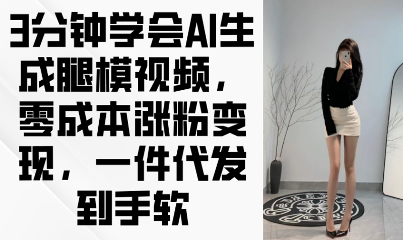 3分钟学会AI生成腿模视频,零成本涨粉变现,一件代发到手软-有量联盟